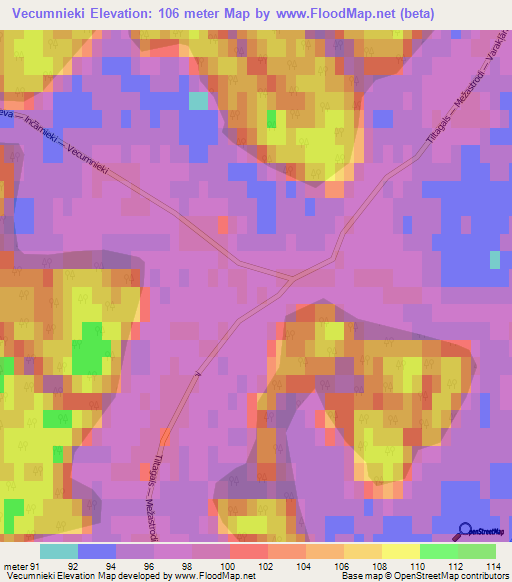 Vecumnieki,Latvia Elevation Map