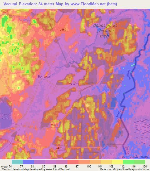 Vecumi,Latvia Elevation Map