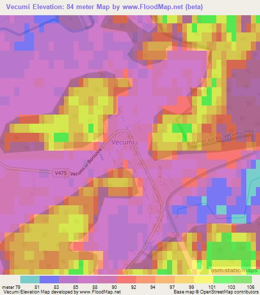 Vecumi,Latvia Elevation Map