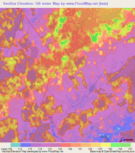 Vectilza,Latvia Elevation Map