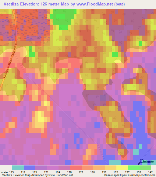 Vectilza,Latvia Elevation Map