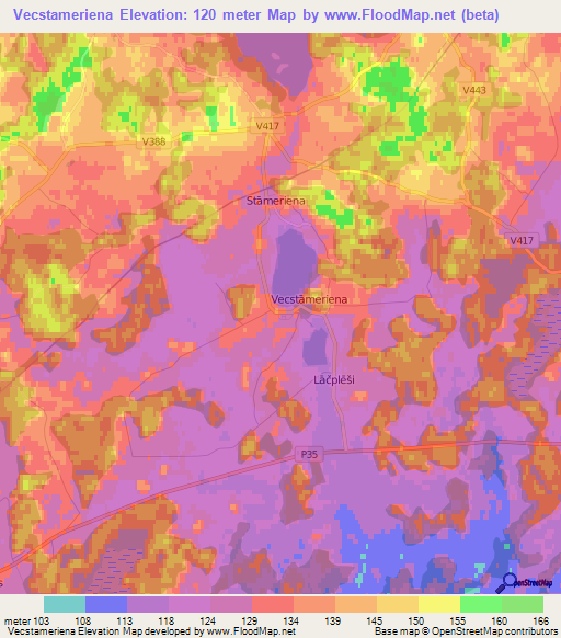 Vecstameriena,Latvia Elevation Map