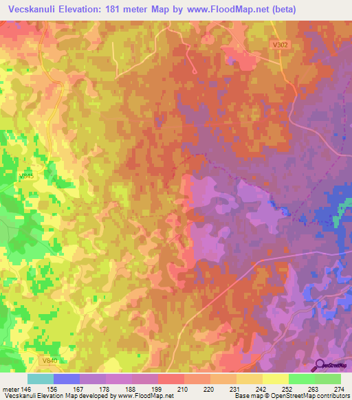 Vecskanuli,Latvia Elevation Map