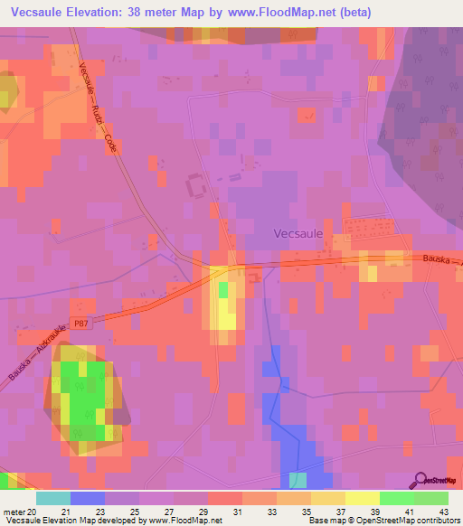 Vecsaule,Latvia Elevation Map