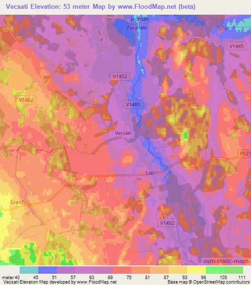 Vecsati,Latvia Elevation Map