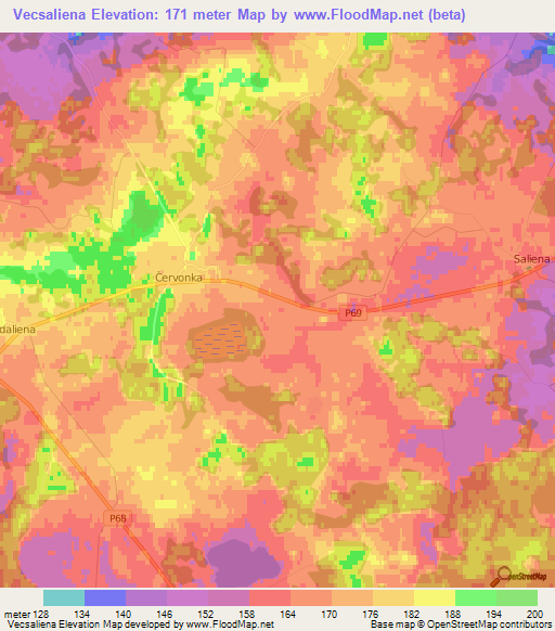 Vecsaliena,Latvia Elevation Map