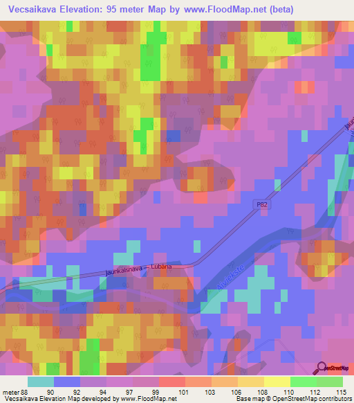 Vecsaikava,Latvia Elevation Map