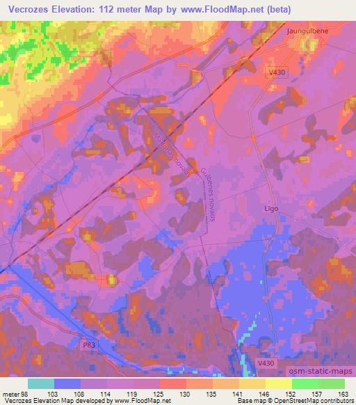 Vecrozes,Latvia Elevation Map