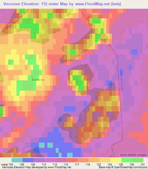 Vecrozes,Latvia Elevation Map