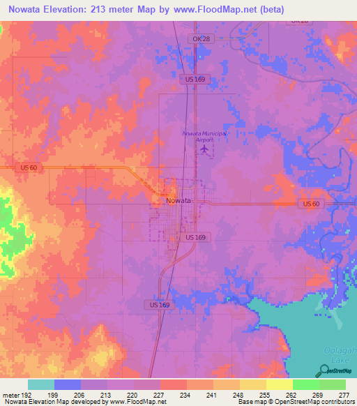 Nowata,US Elevation Map