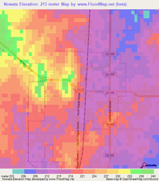 Nowata,US Elevation Map