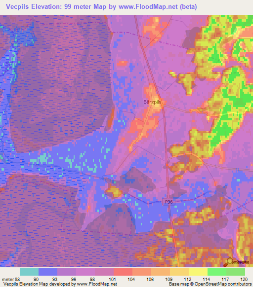 Vecpils,Latvia Elevation Map