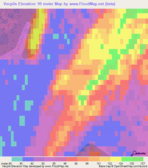 Vecpils,Latvia Elevation Map