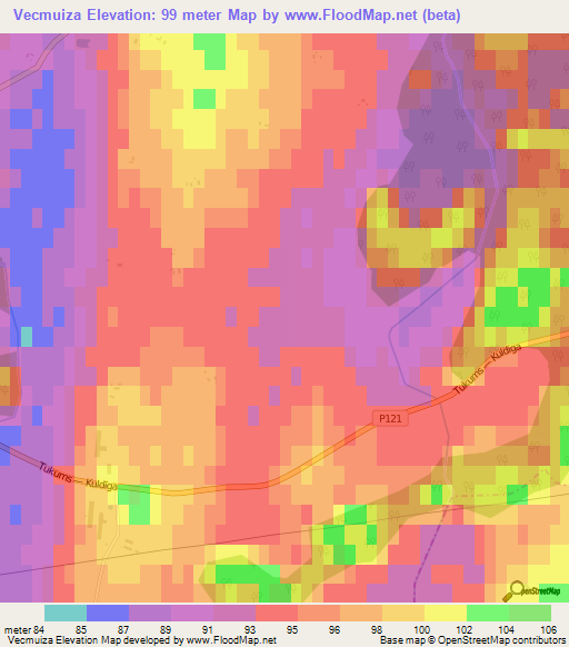 Vecmuiza,Latvia Elevation Map