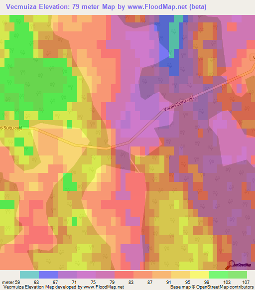 Vecmuiza,Latvia Elevation Map