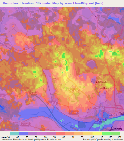 Vecmokas,Latvia Elevation Map