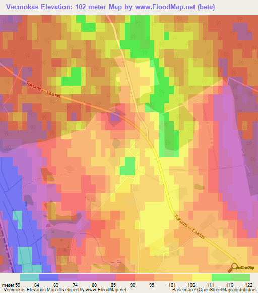 Vecmokas,Latvia Elevation Map