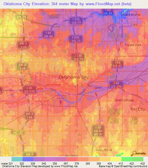 Oklahoma City,US Elevation Map