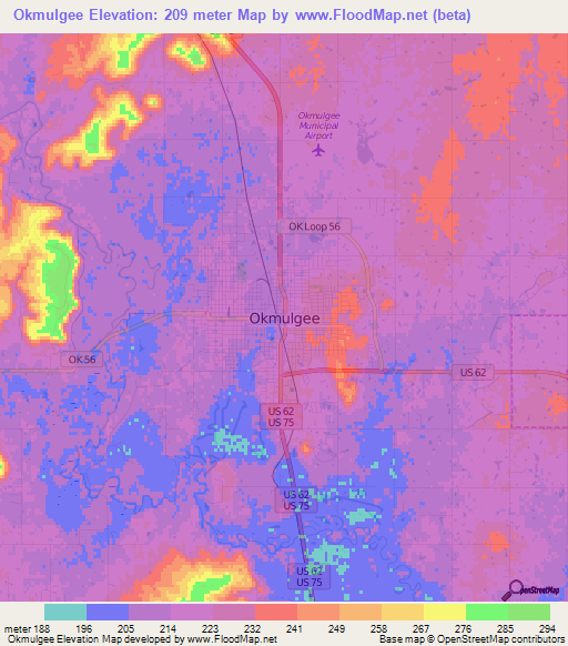 Okmulgee,US Elevation Map