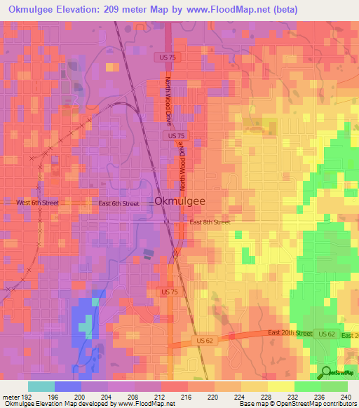 Okmulgee,US Elevation Map