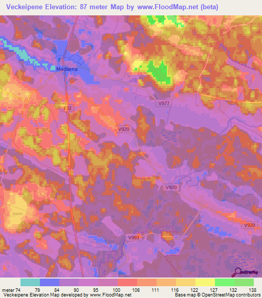 Veckeipene,Latvia Elevation Map