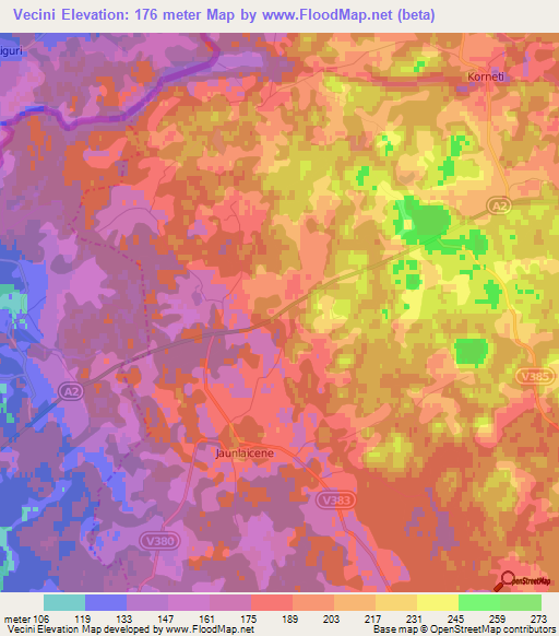 Vecini,Latvia Elevation Map