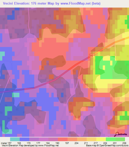 Vecini,Latvia Elevation Map