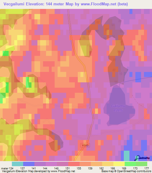 Vecgailumi,Latvia Elevation Map