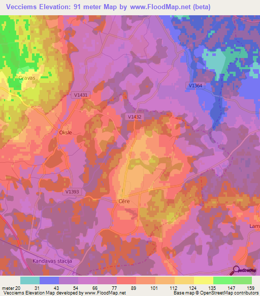 Vecciems,Latvia Elevation Map