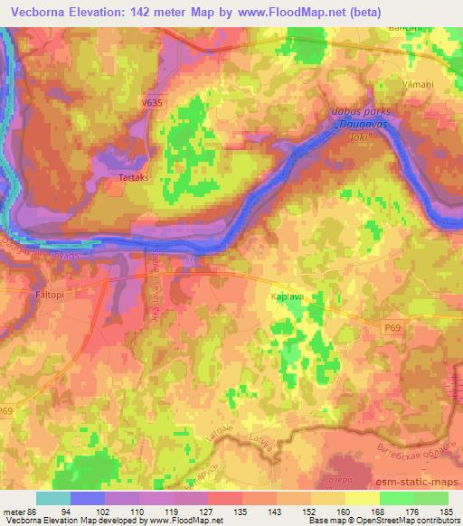 Vecborna,Latvia Elevation Map