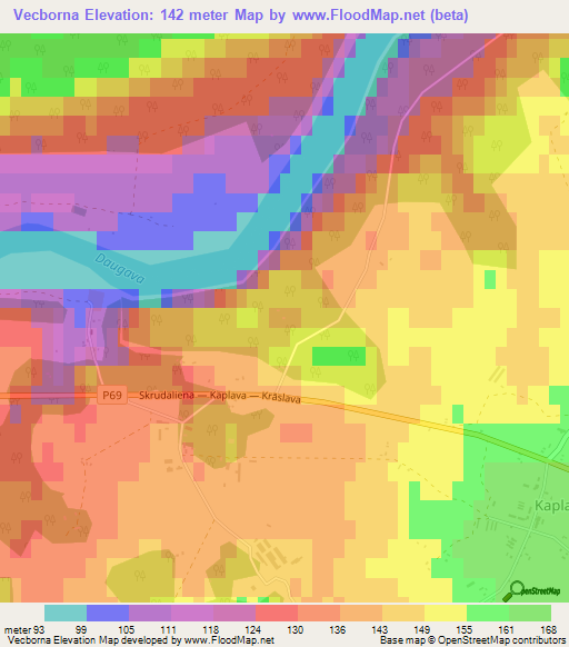 Vecborna,Latvia Elevation Map