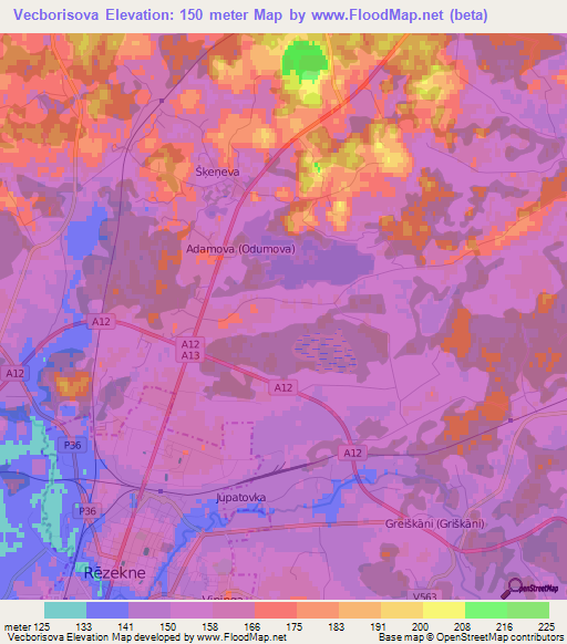 Vecborisova,Latvia Elevation Map