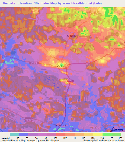 Vecbebri,Latvia Elevation Map