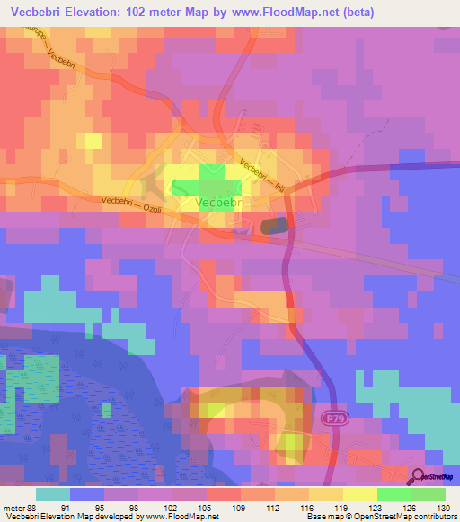 Vecbebri,Latvia Elevation Map