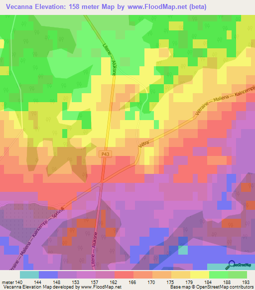 Vecanna,Latvia Elevation Map