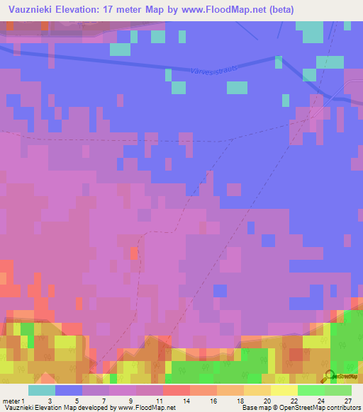 Vauznieki,Latvia Elevation Map