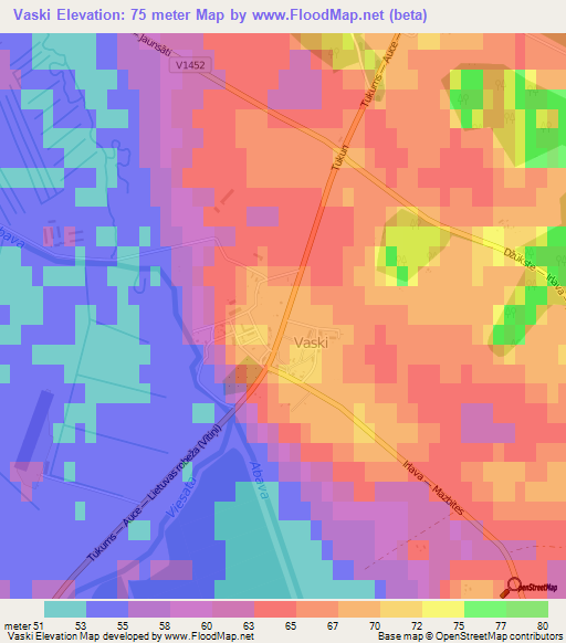 Vaski,Latvia Elevation Map