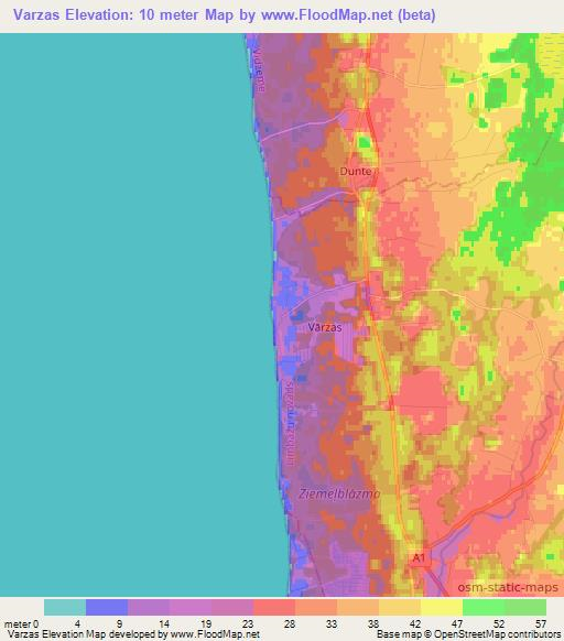 Varzas,Latvia Elevation Map