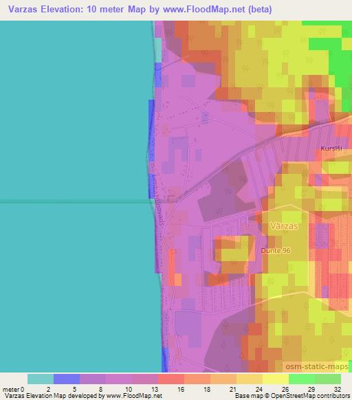 Varzas,Latvia Elevation Map