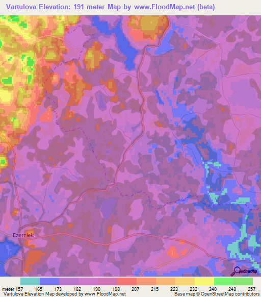 Vartulova,Latvia Elevation Map