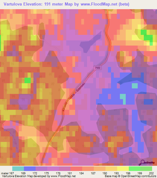 Vartulova,Latvia Elevation Map