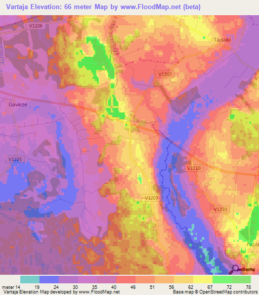 Vartaja,Latvia Elevation Map