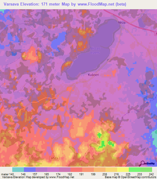 Varsava,Latvia Elevation Map