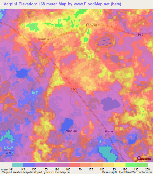 Varpini,Latvia Elevation Map