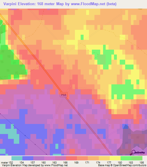 Varpini,Latvia Elevation Map
