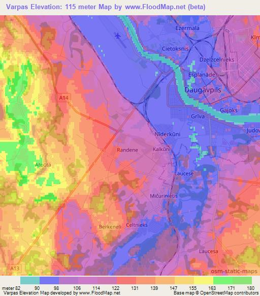 Varpas,Latvia Elevation Map