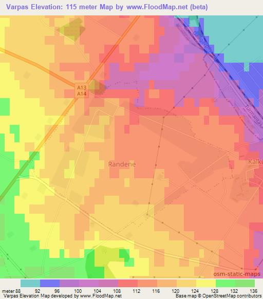 Varpas,Latvia Elevation Map