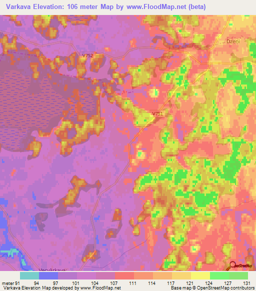 Varkava,Latvia Elevation Map