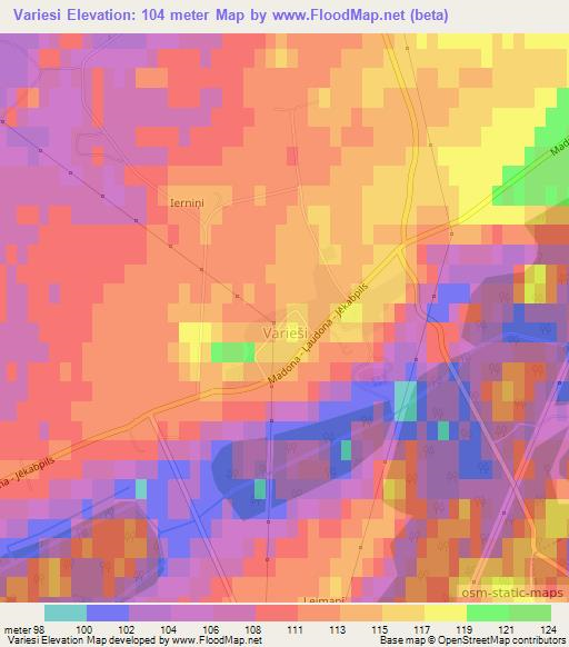 Variesi,Latvia Elevation Map