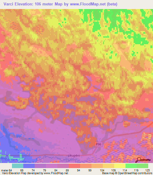 Varci,Latvia Elevation Map